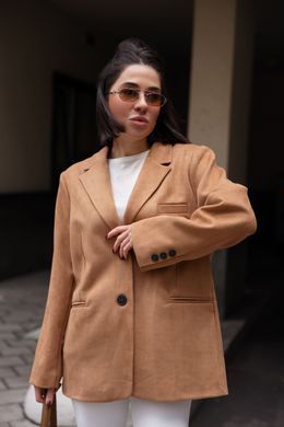 Замшевий жакет блейзер оверсайз жіночий QU STYLE Коричневий (DC241003 brown1 (standart (S-M-L))