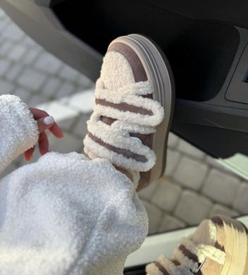 Зимние кроссовки Teddy на липучках женские Meideli Темный беж (E3323 beige (40 (25см))