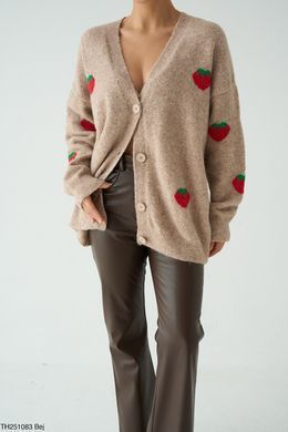 Теплый кардиган с клубничками женский QU STYLE Светло-коричневый (TH251083 l-brown Универсальный (S-M-L))