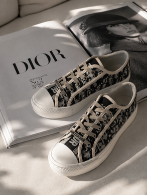 Кеды в стиле Dior Oblique Embroidered Walk'n'Dior Женские No brend Бежево-черный 39 (25 см) Код: b6105 beige-black