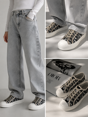 Кеды в стиле Dior Oblique Embroidered Walk'n'Dior Женские No brend Бежево-черный 39 (25 см) Код: b6105 beige-black